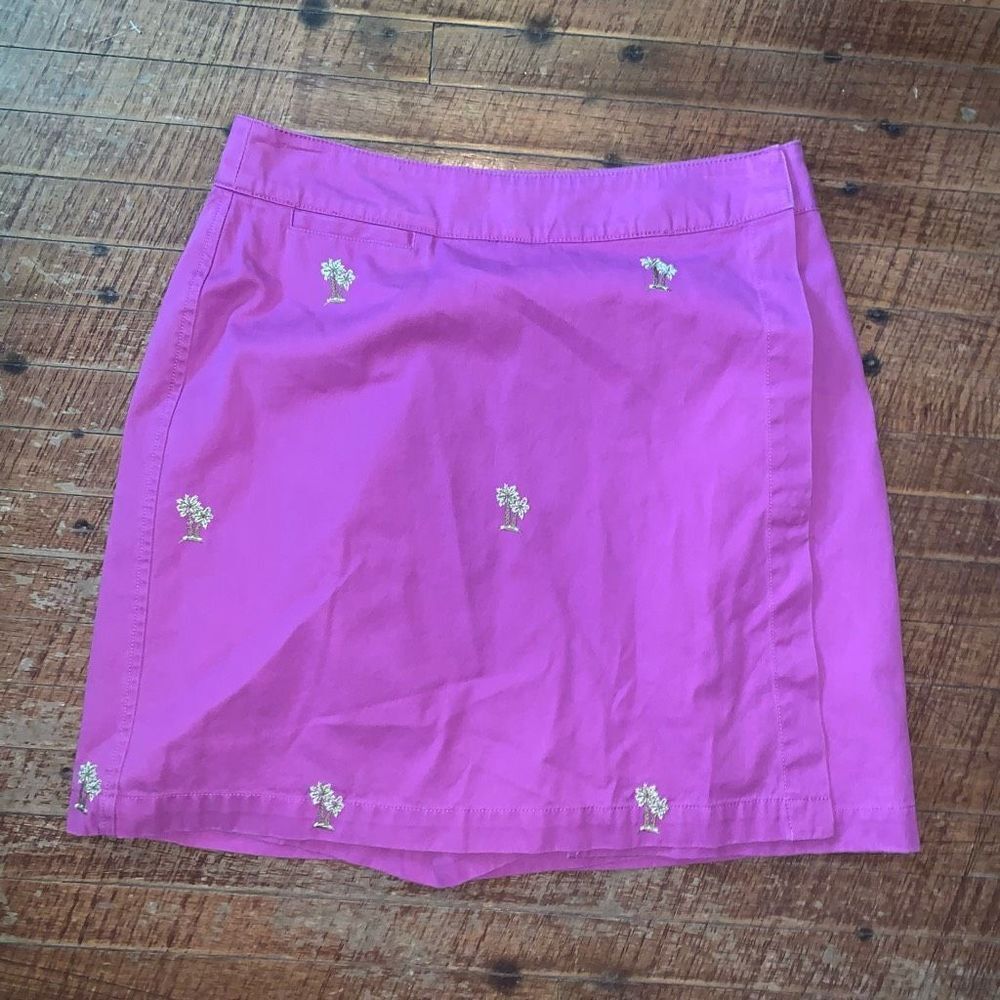 Kate Hill pink purple embroidered palm tree 4P wrap skort
